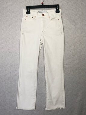 AYR The Bomb Pop Jeans 25 Straight Leg Magnolia White Frayed Ankle 26.5” Inseam